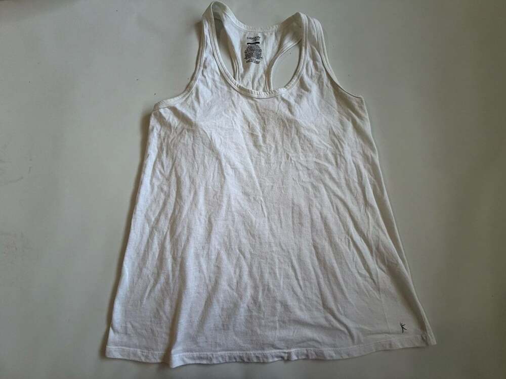 Danskin Now TankTop Womens M White Loose Racerback Cotton Blend Active Gym